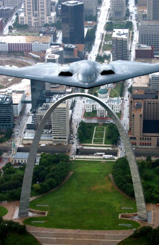 Gateway Arch and B2 Bomber