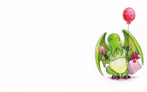 Chibi Cthulhu has a balloon and Death Ice Cream