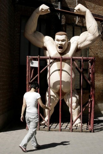 angry nude statue