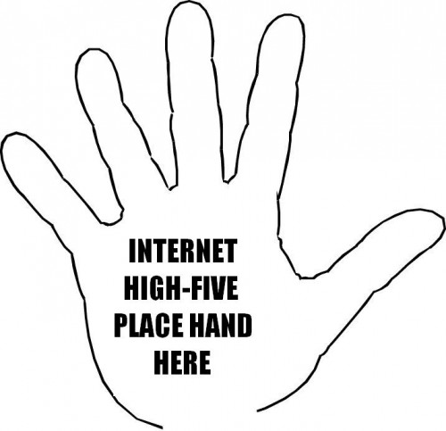 internet high-five place hand here