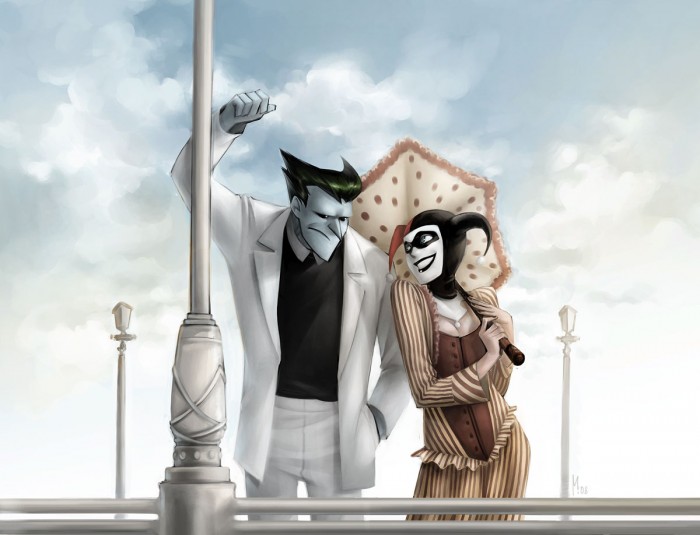 Joker and Harley on a pier