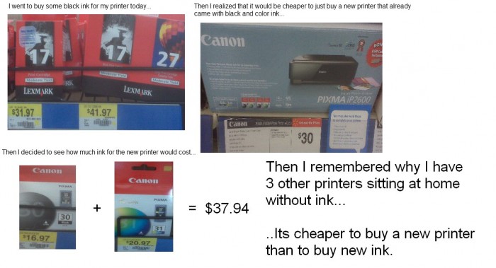 it's cheaper to buy a new printer than to buy new ink