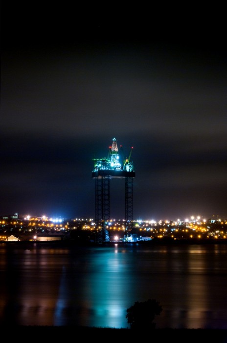 oil rig at night