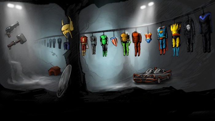 superhero costumes in the batcave .jpg