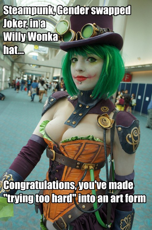 Steam punk, gender swapped joer in a willy wonka hat.jpg