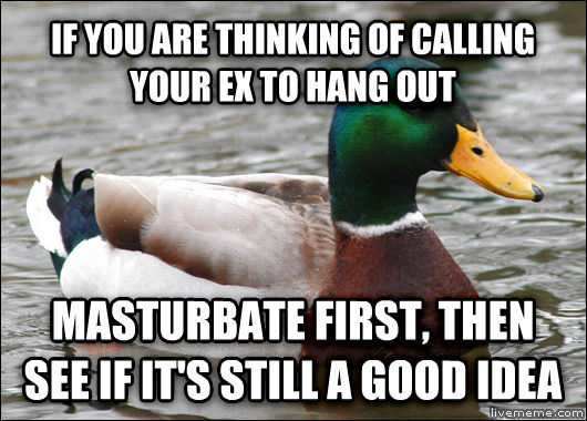 if you are thinkng of calling your ex to hang out - masturbate first, then see if it's still a good idea.jpg