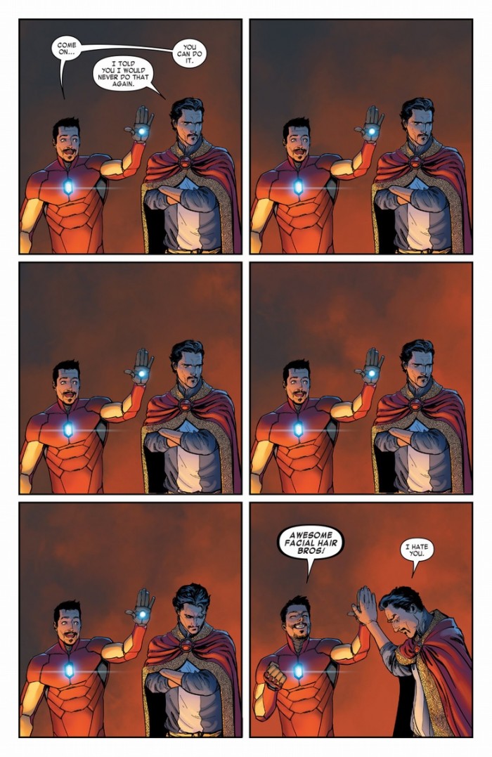 Iron man and Dr Strange share a high five.jpg