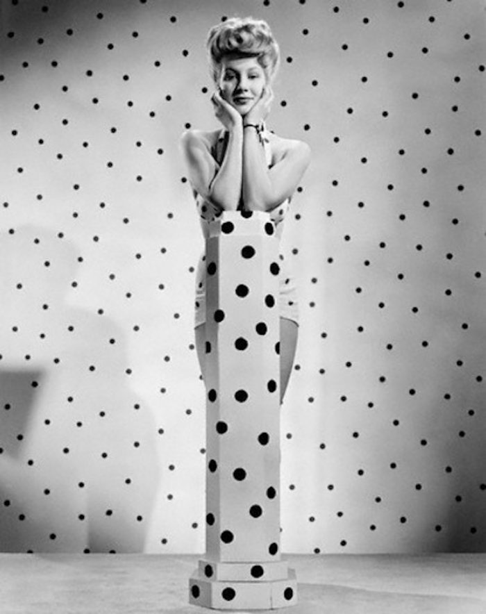 1944 --- Film actress and pinup model Chili Williams is known for wearing polka dot bikinis. --- Image by © John Springer Collection/CORBIS