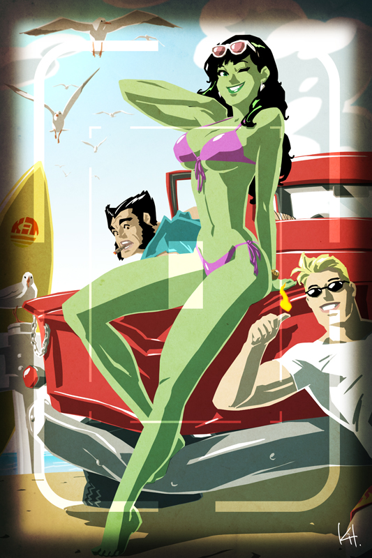 She Hulk in a bikini on wolverine's car.jpg