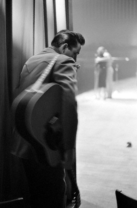 February 1959, White Plains, New York, USA --- Johnny Cash Watching from Backstage --- Image by © Marvin Koner/CORBIS