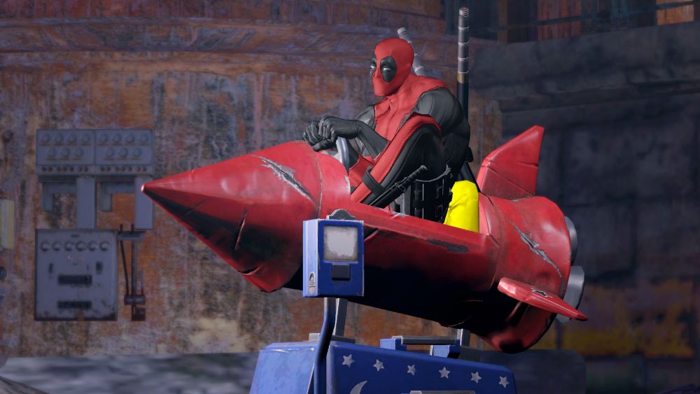 Deadpool in a toy rocket ride - MyConfinedSpace