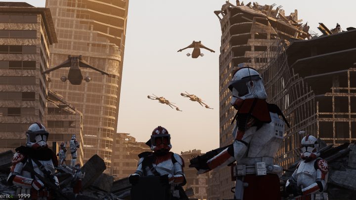 clone troopers on the ground and in the air