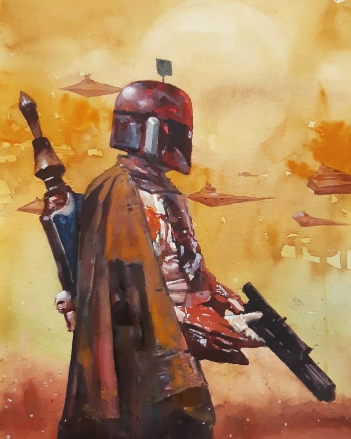Boba Fett watercolor painting By me in anticipation for the Mandalorian