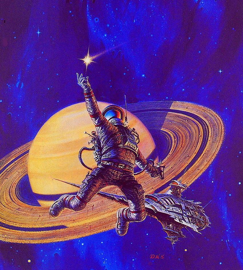 Darrell K. Sweet, cover art for Lucky Starr and the Rings of Saturn by Isaac Asimov (Del Rey / Ballantine edition, 1984).