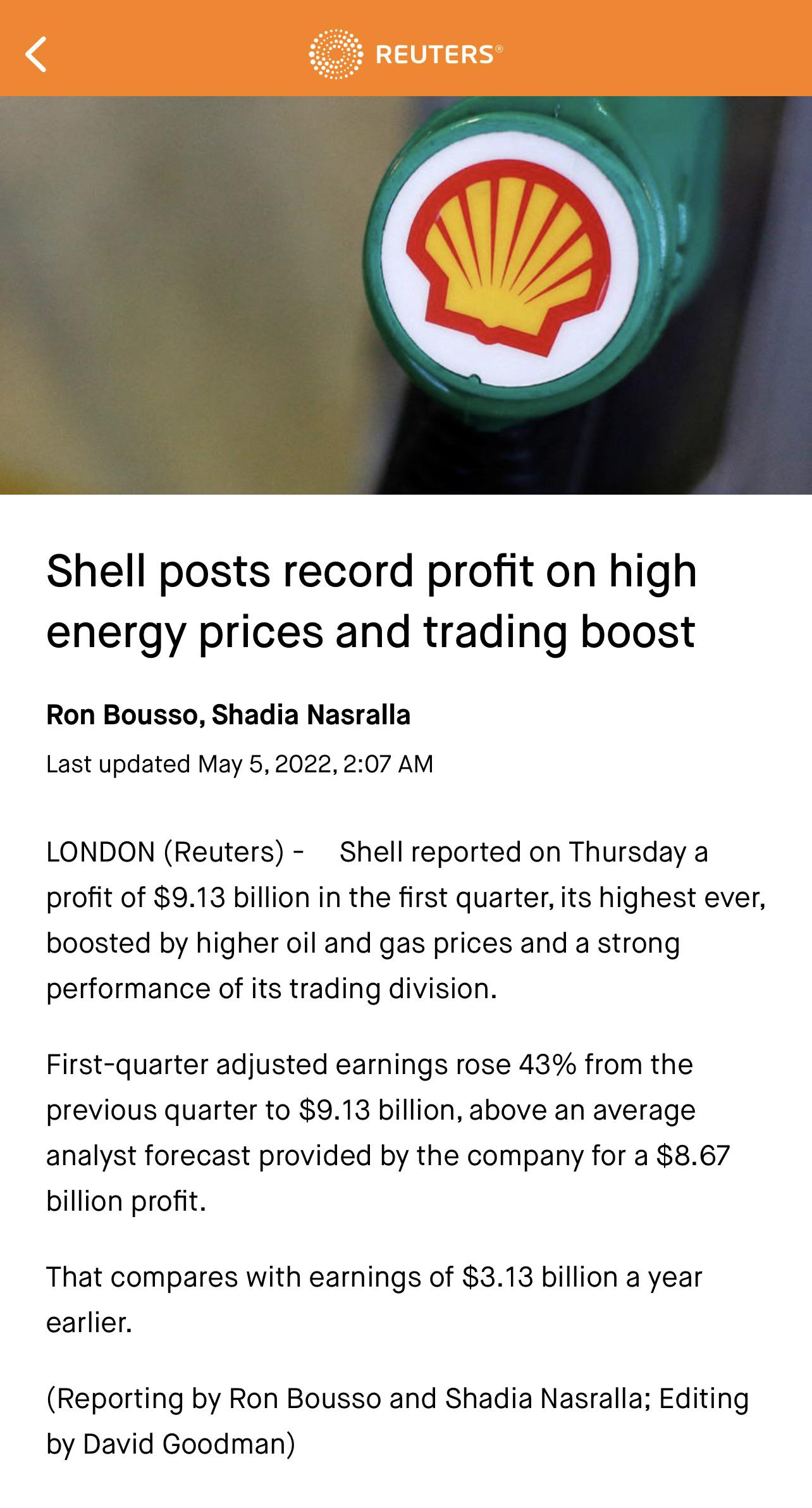 Shell posts record profit while we pay $5 a gallon. - MyConfinedSpace