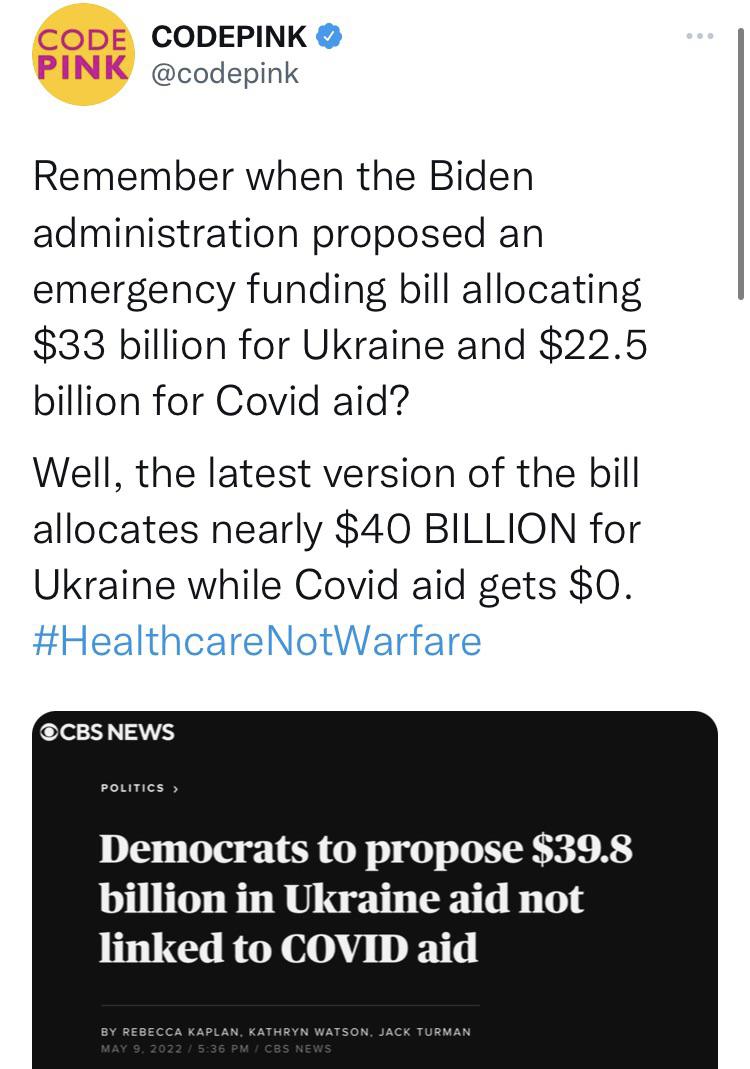 Democrats want another $40B for the war in Ukraine to send more weapons while cutting proposals for funding COVID aid in the US