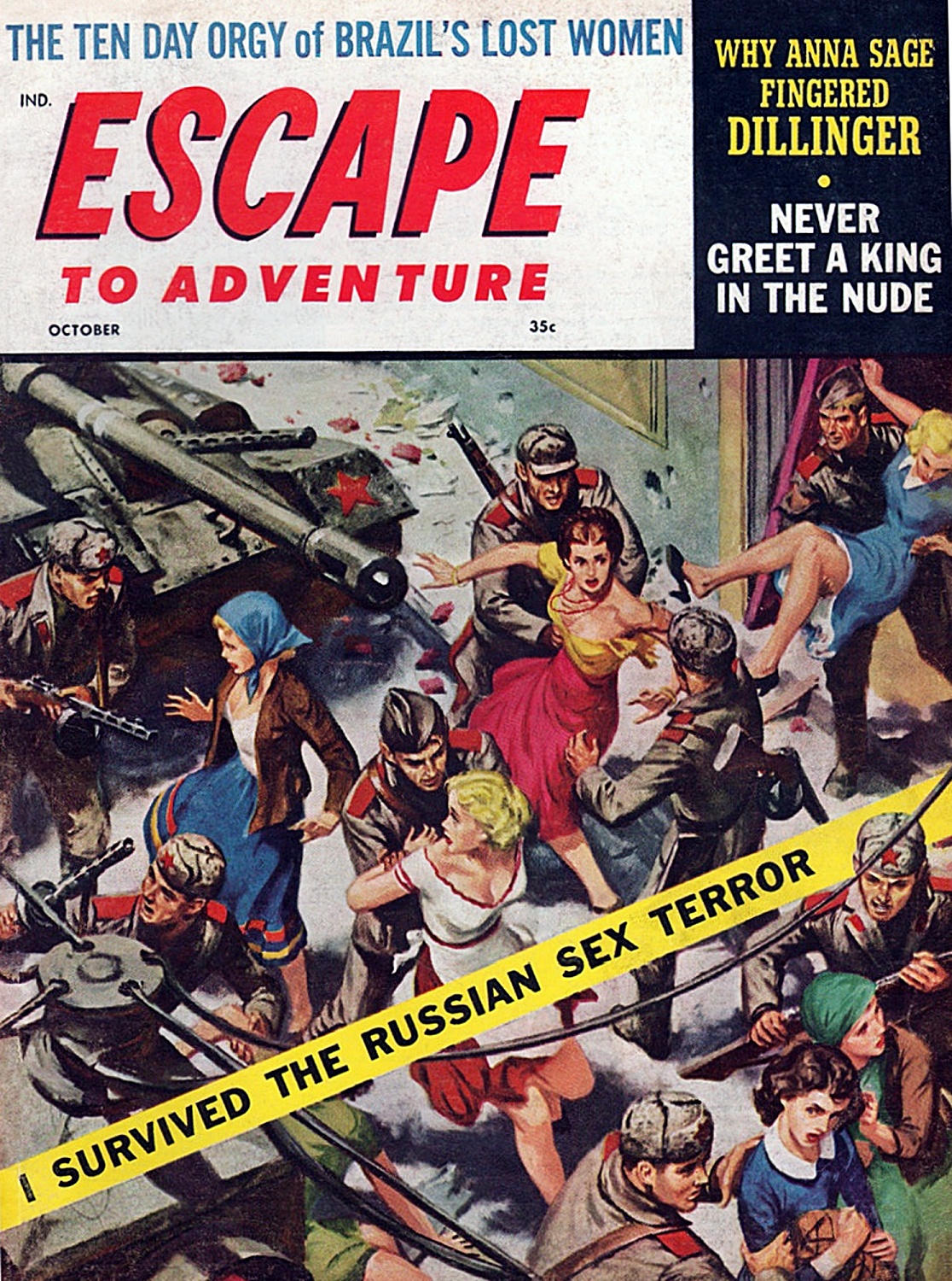 ‘I survived the Russian sex terror’ (Magazine front cover/ comic for Escape to Adventure/ Escape Magazines. United States of America, October 1960).